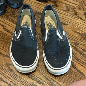 Vans Black Canvas Slip-On Sneakers with White Trim
